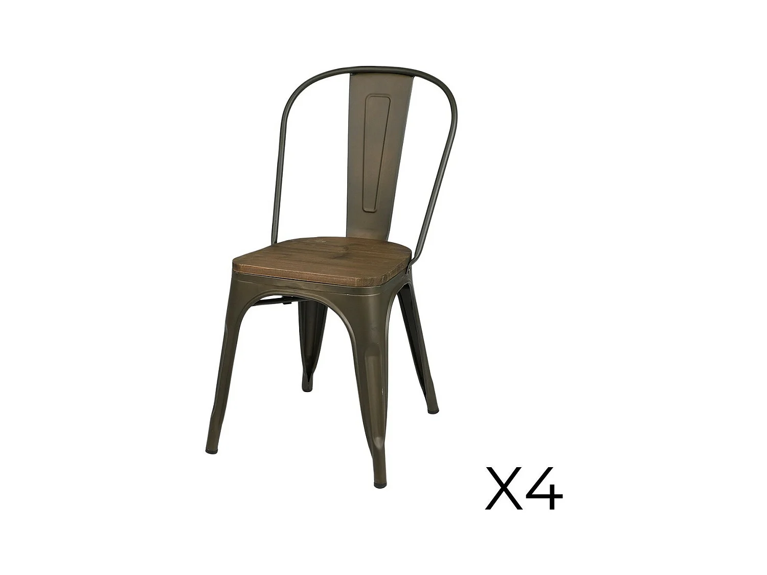 Set van 4 donkergrijze metalen stoelen in industriële stijl. Collectie FACTORY.