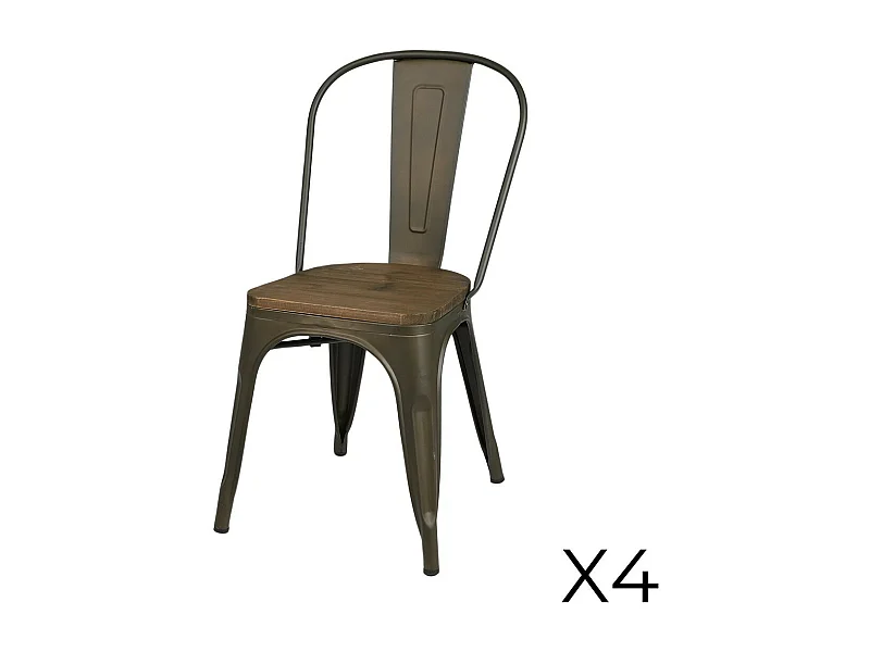 Lot de 4 chaises en métal gris foncé style industriel. Collection FACTORY.