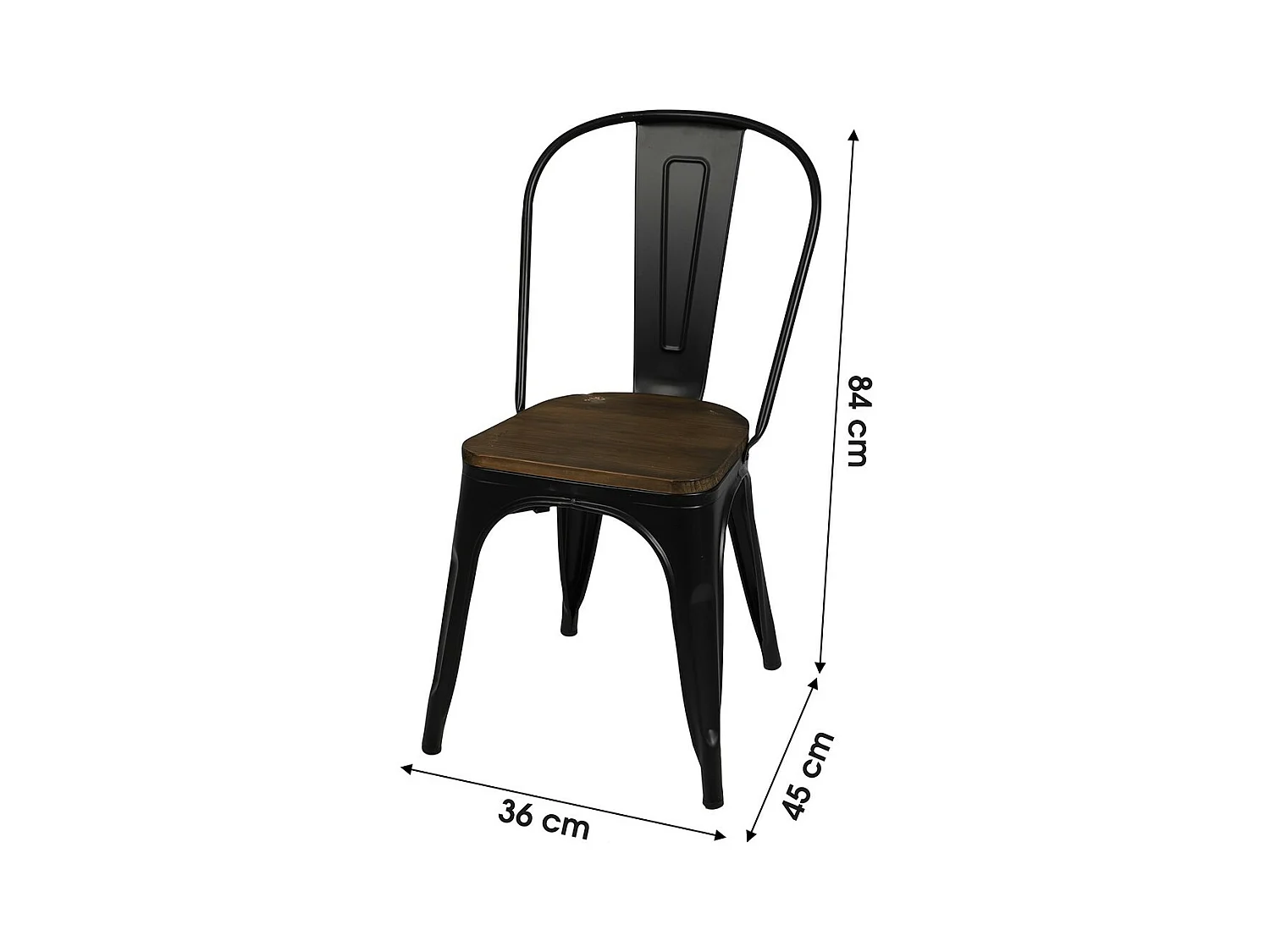 Set van 4 matzwarte metalen stoelen in industriële stijl. Collectie FACTORY.