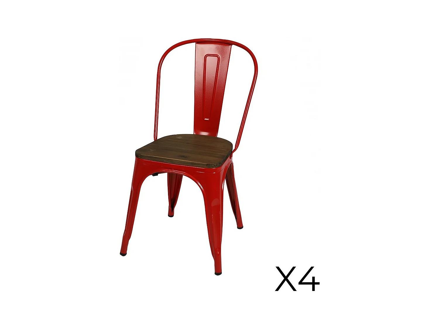 Lot de 4 chaises en métal rouge mat style industriel. Collection FACTORY.