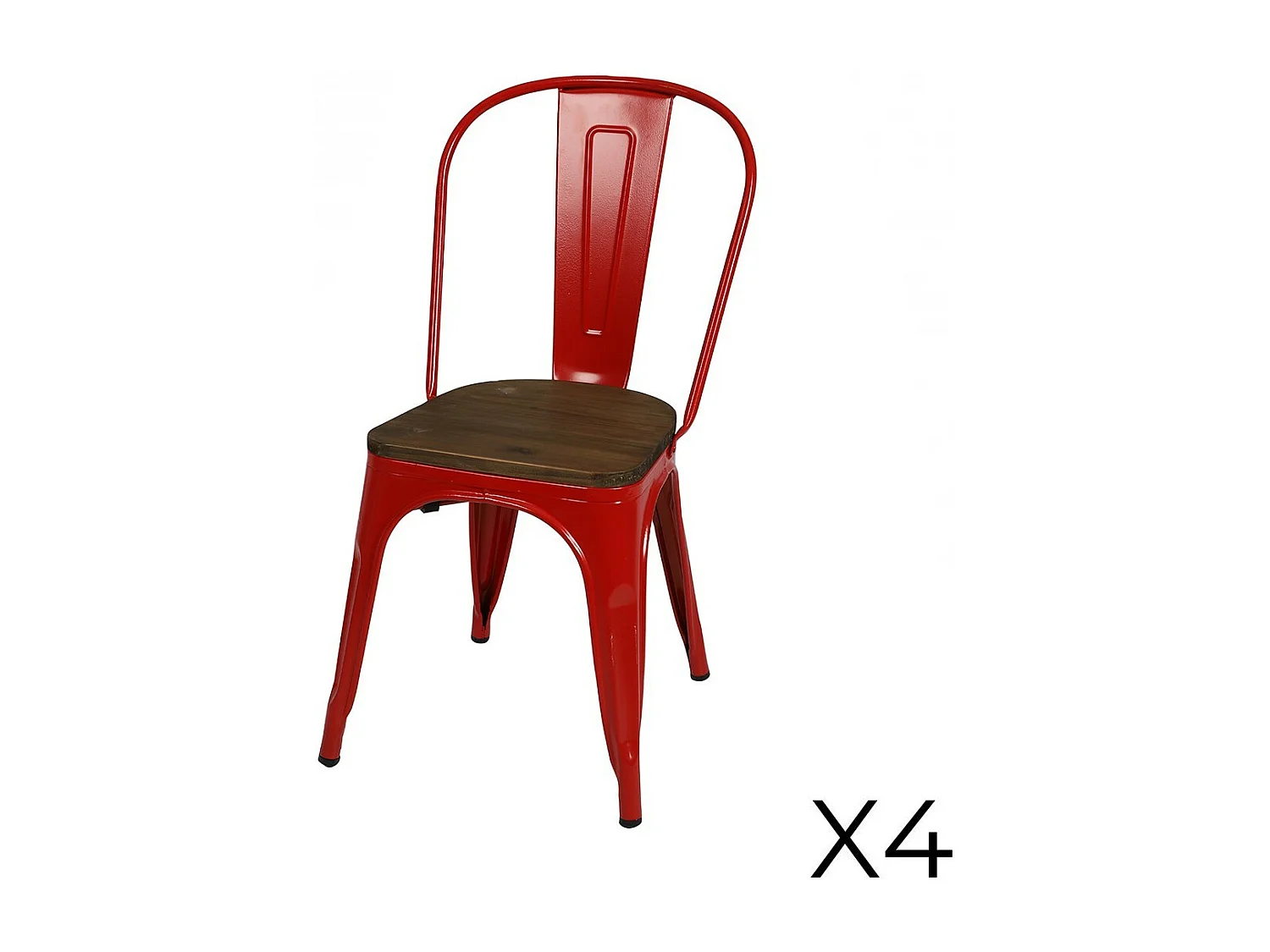 Lot de 4 chaises en métal rouge mat style industriel. Collection FACTORY.