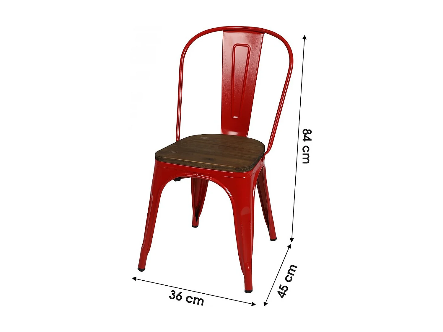 Lot de 4 chaises en métal rouge mat style industriel. Collection FACTORY.