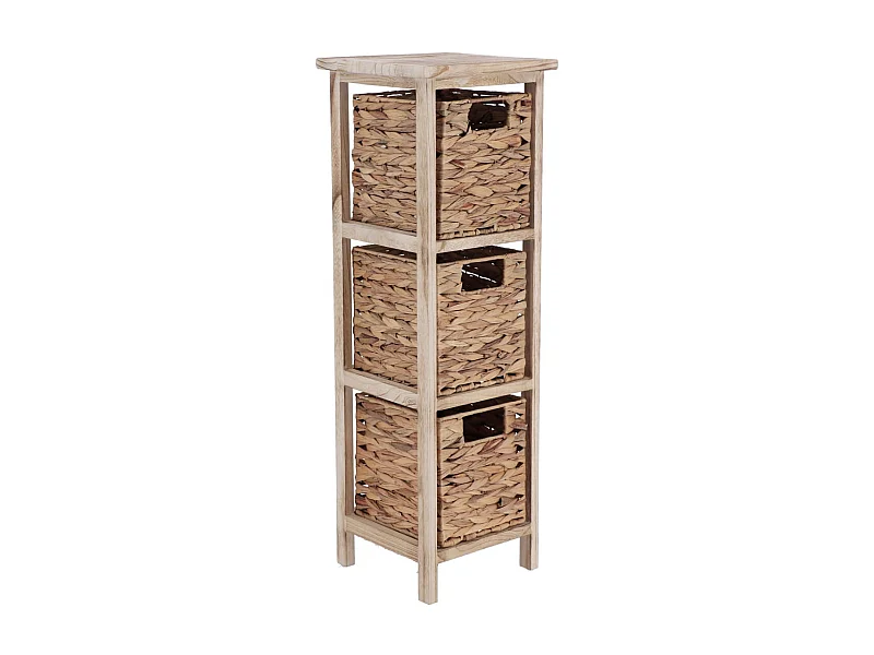 Meuble de rangement en Bois Naturel avec 3 Paniers tressés H 77 cm