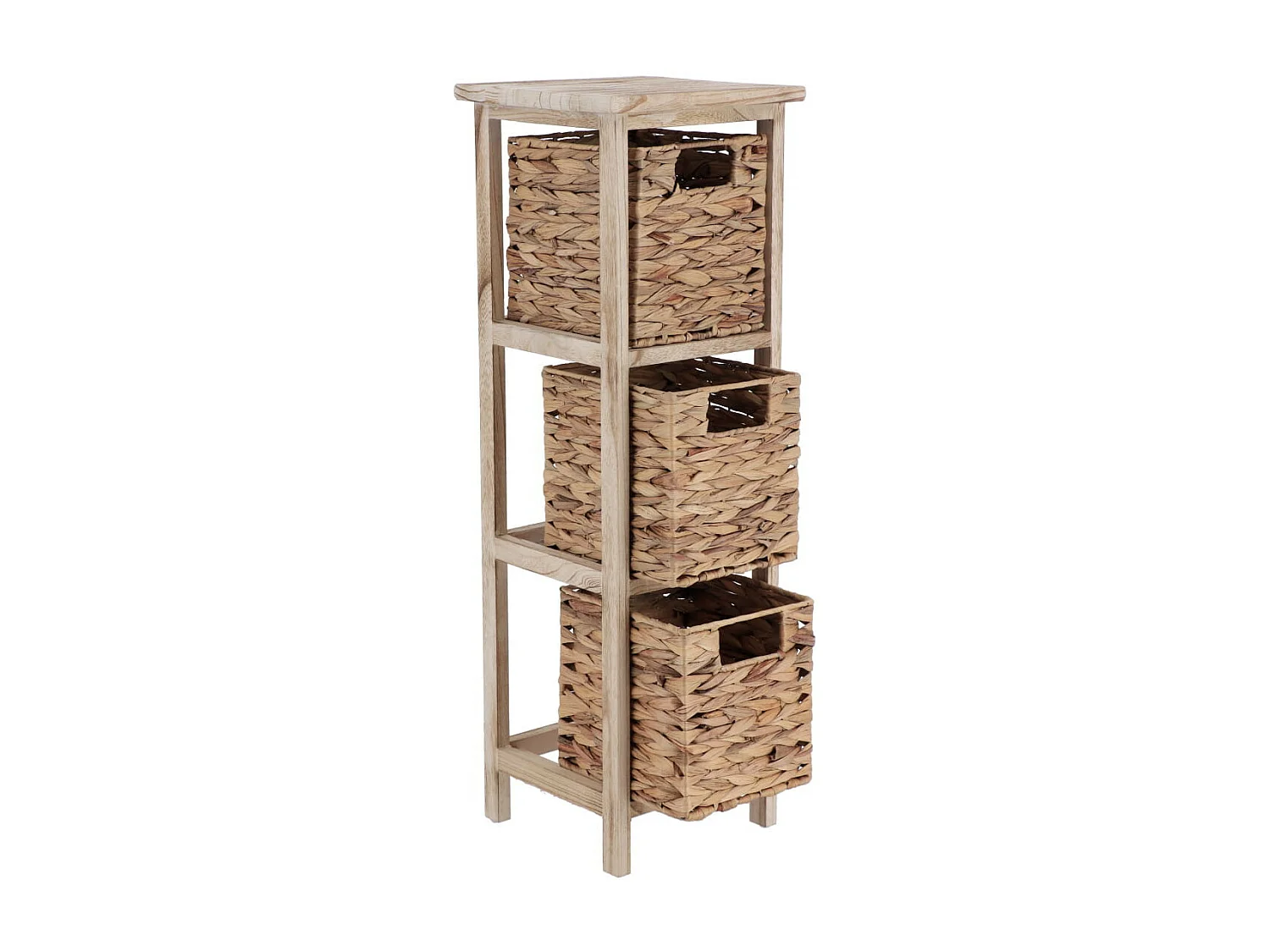 Meuble de rangement en Bois Naturel avec 3 Paniers tressés H 77 cm