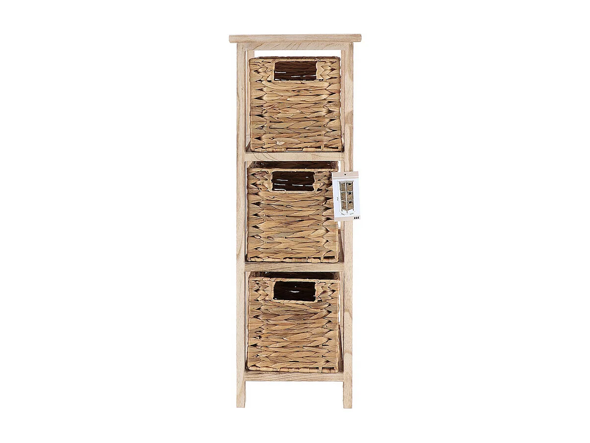 Meuble de rangement en Bois Naturel avec 3 Paniers tressés H 77 cm