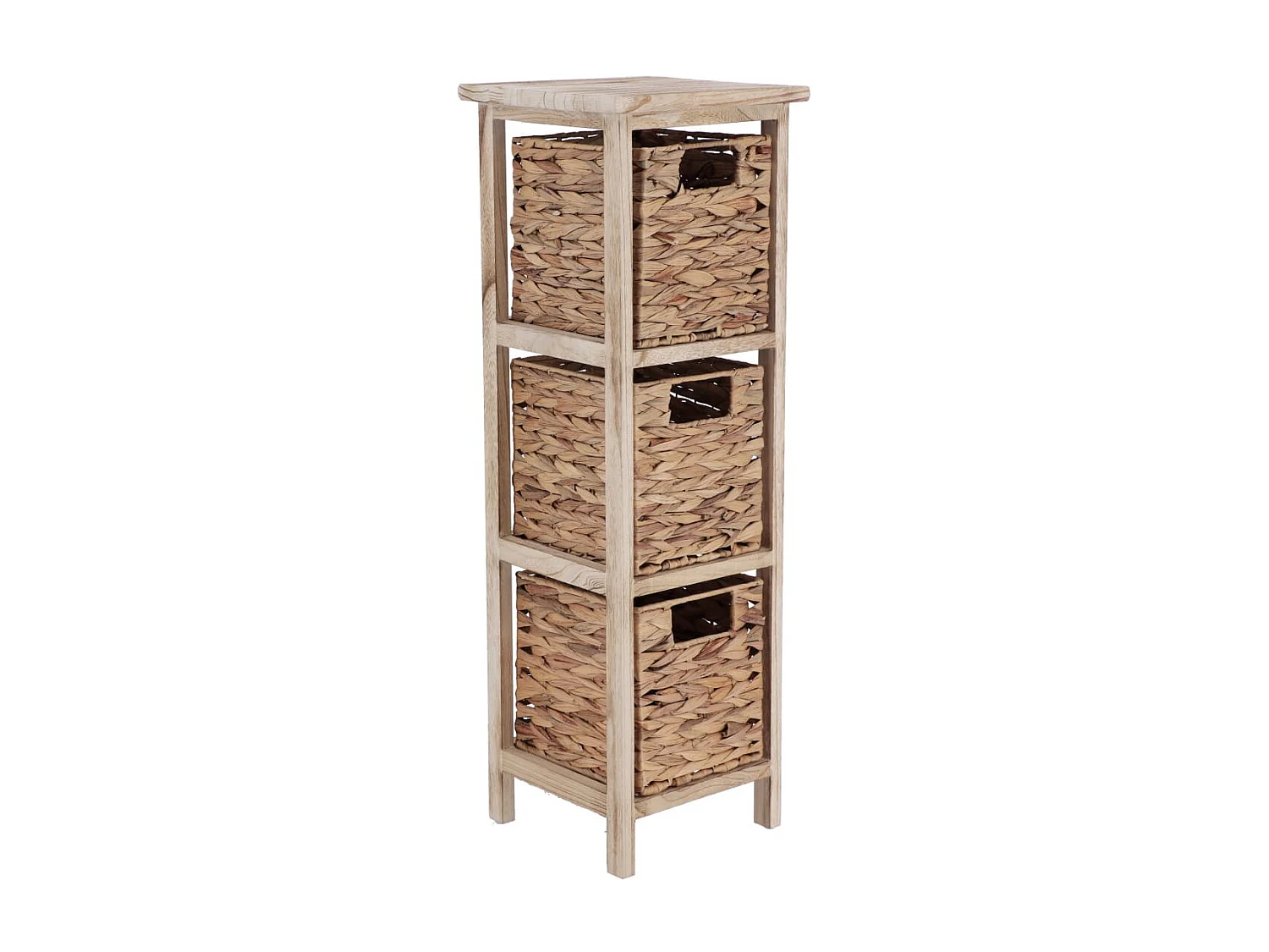 Meuble de rangement en Bois Naturel avec 3 Paniers tressés H 77 cm