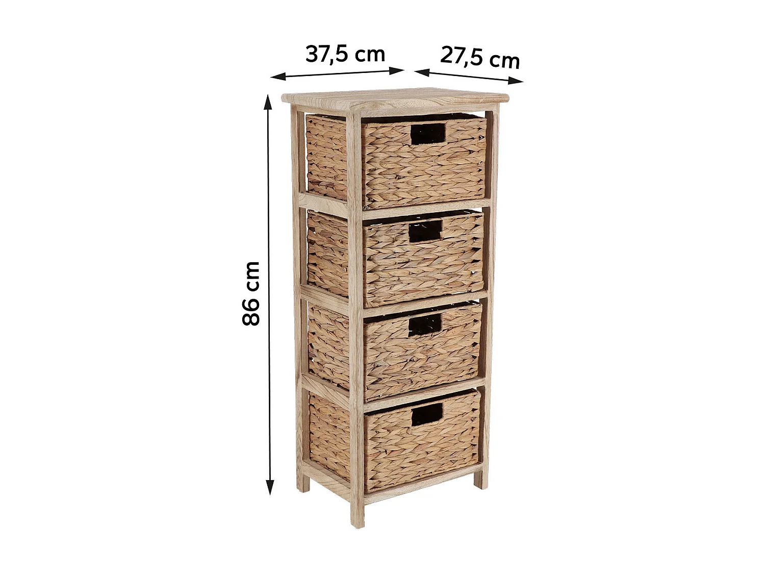 Meuble de rangement en Bois Naturel avec 4 Paniers tressés H 86  cm