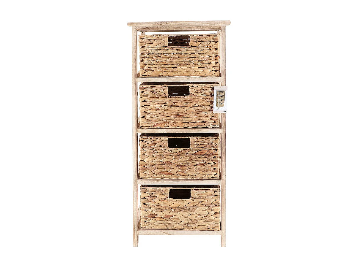 Meuble de rangement en Bois Naturel avec 4 Paniers tressés H 86  cm