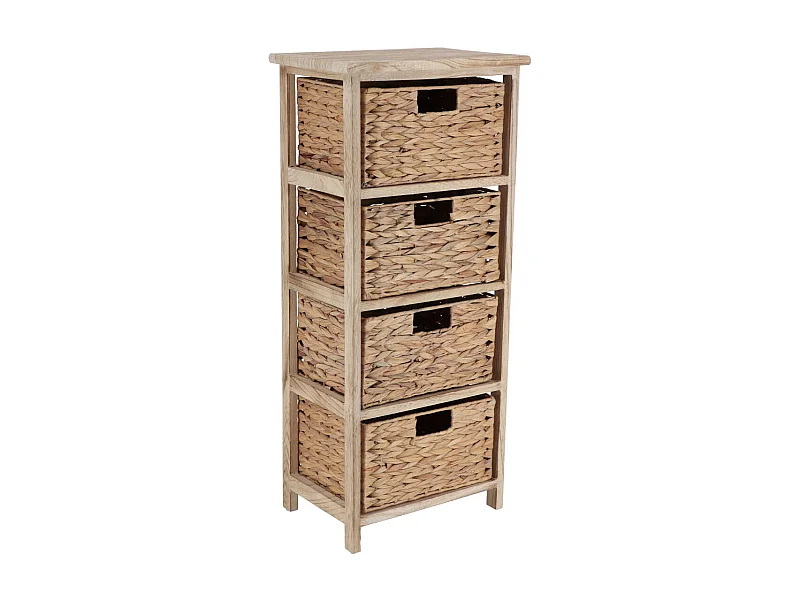 Meuble de rangement en Bois Naturel avec 4 Paniers tressés H 86  cm