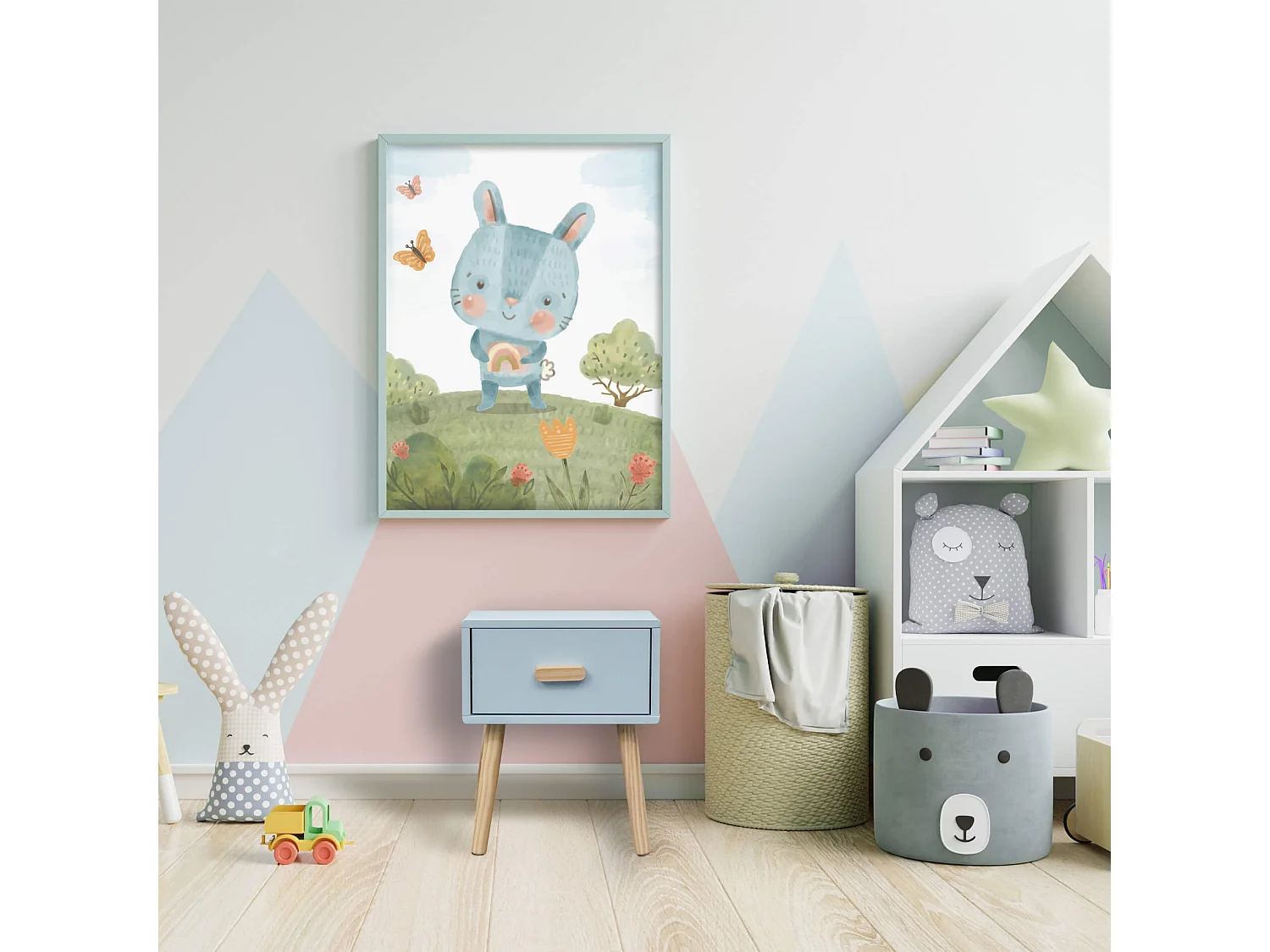 Table de chevet Tazart 44x35x35 MDF Bois Bleu ciel Marron Scandinave