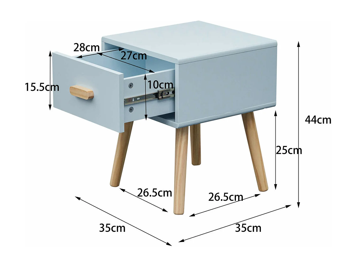 Table de chevet Tazart 44x35x35 MDF Bois Bleu ciel Marron Scandinave