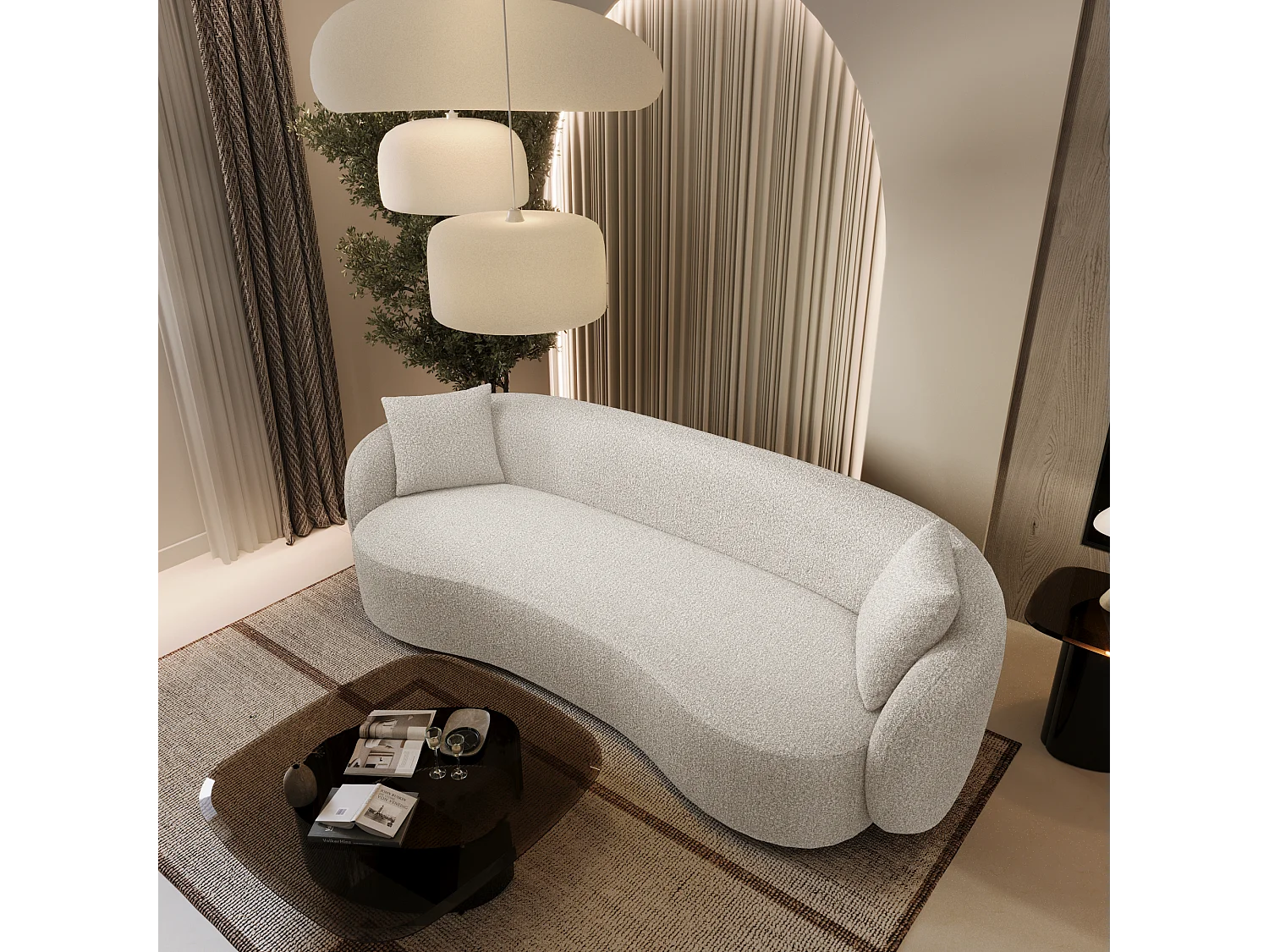 Canapé 3 places bouclette crème 210cm CELINE