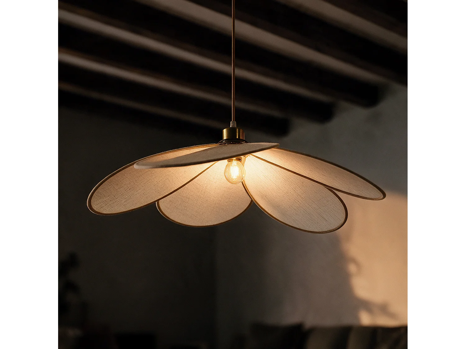 Lámpara de techo de tela beige y metal dorado D75 cm - Flora