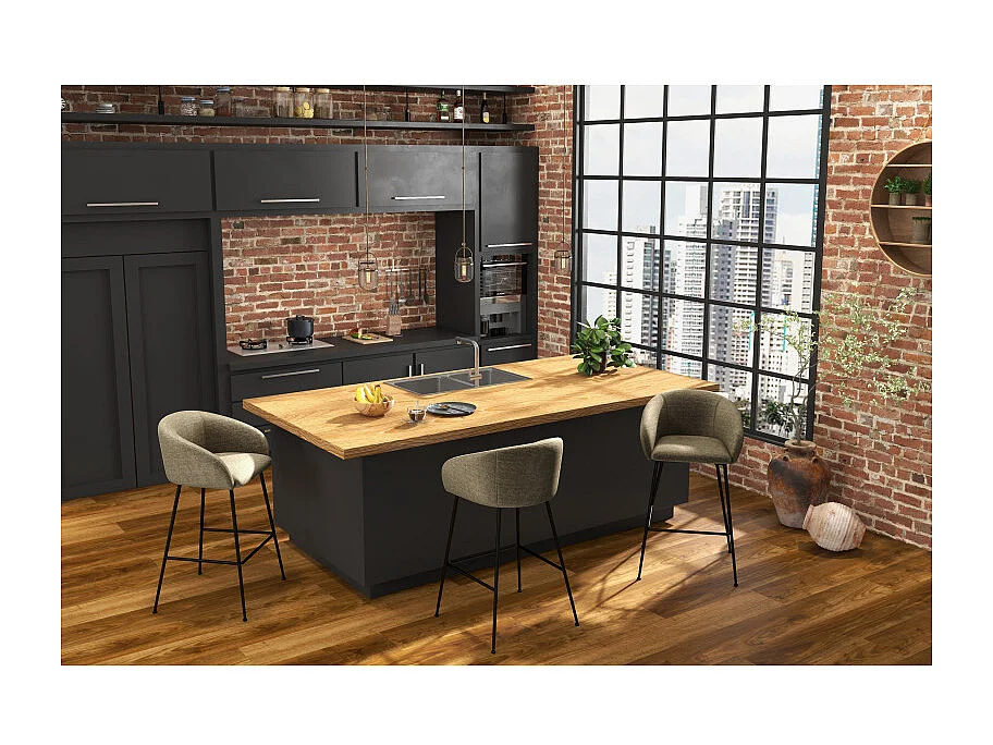 CHLOE-Sedia da bar in tessuto marrone (x2)