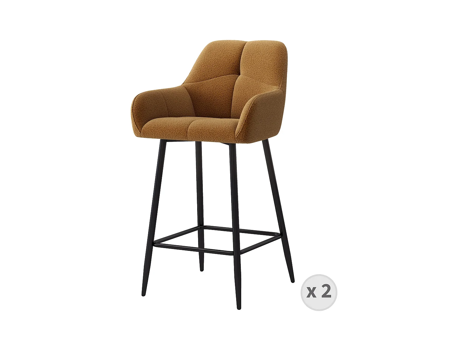 LEA-Taburete de bar de tela ocre  y metal negro (x2)
