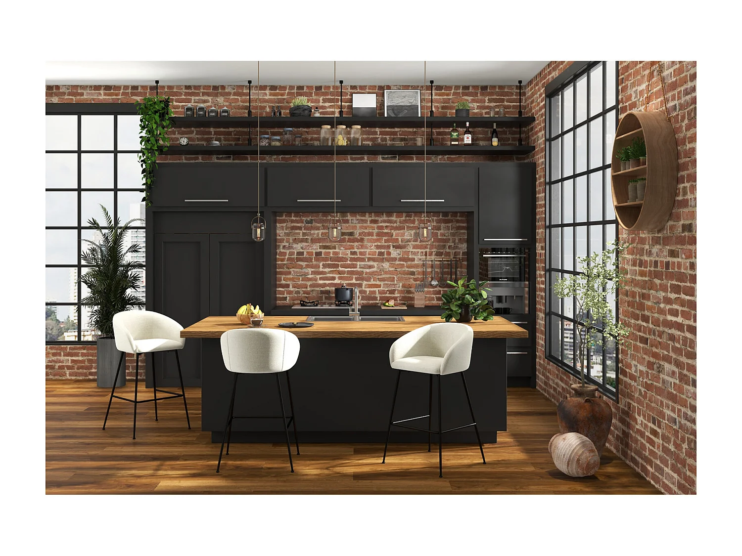 CHLOE-Sedia da bar in tessuto ecru (x2)