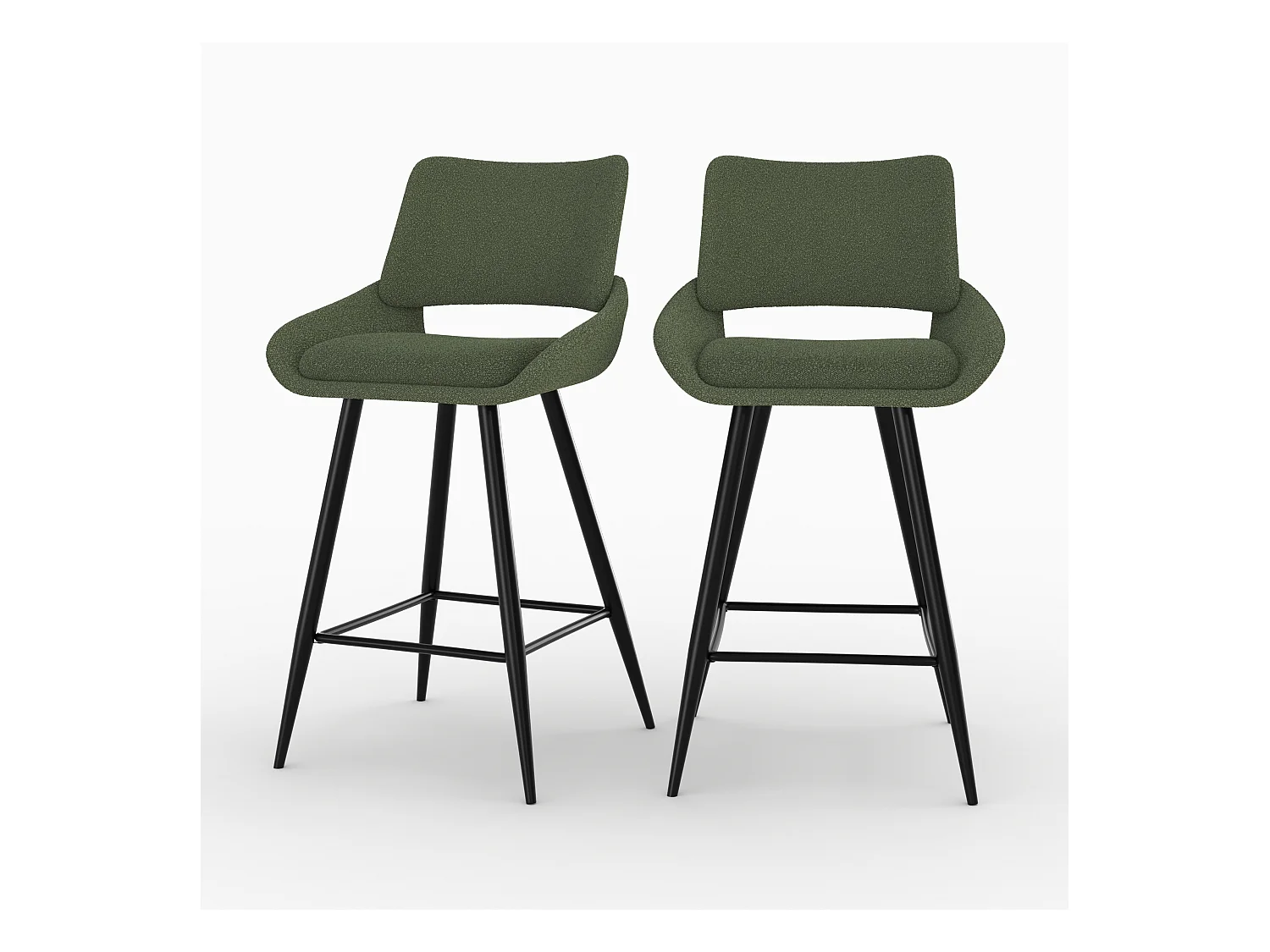 Lot de 2 chaises pour îlot central en tissu bouclé vert kaki 66 cm - Alfy