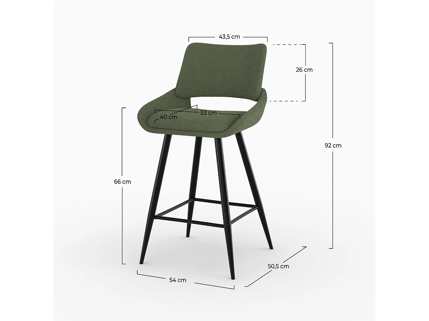 Lot de 2 chaises pour îlot central en tissu bouclé vert kaki 66 cm - Alfy