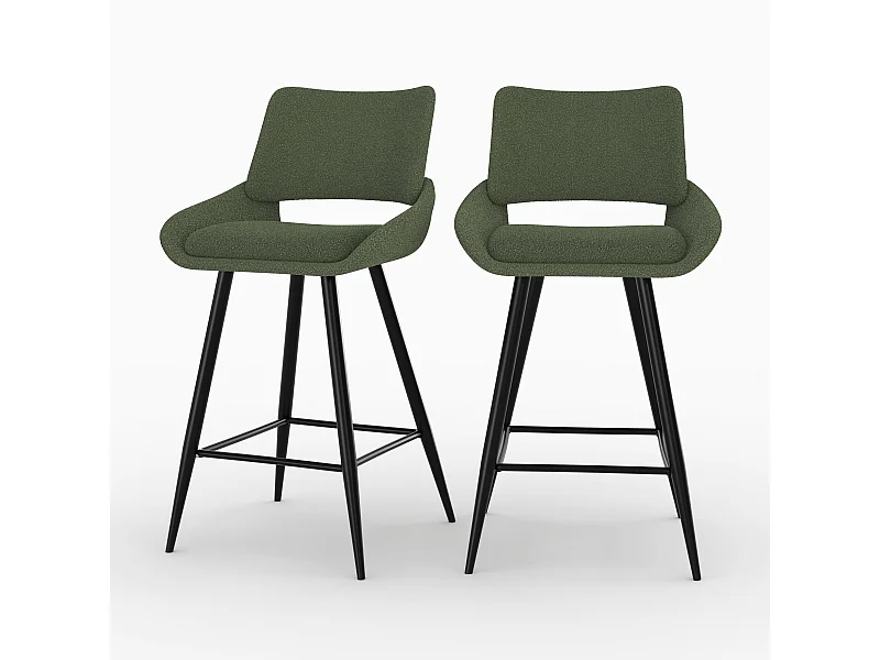 Set de 2 sillas para isla central en tejido bouclé verde 66 cm - Alfy