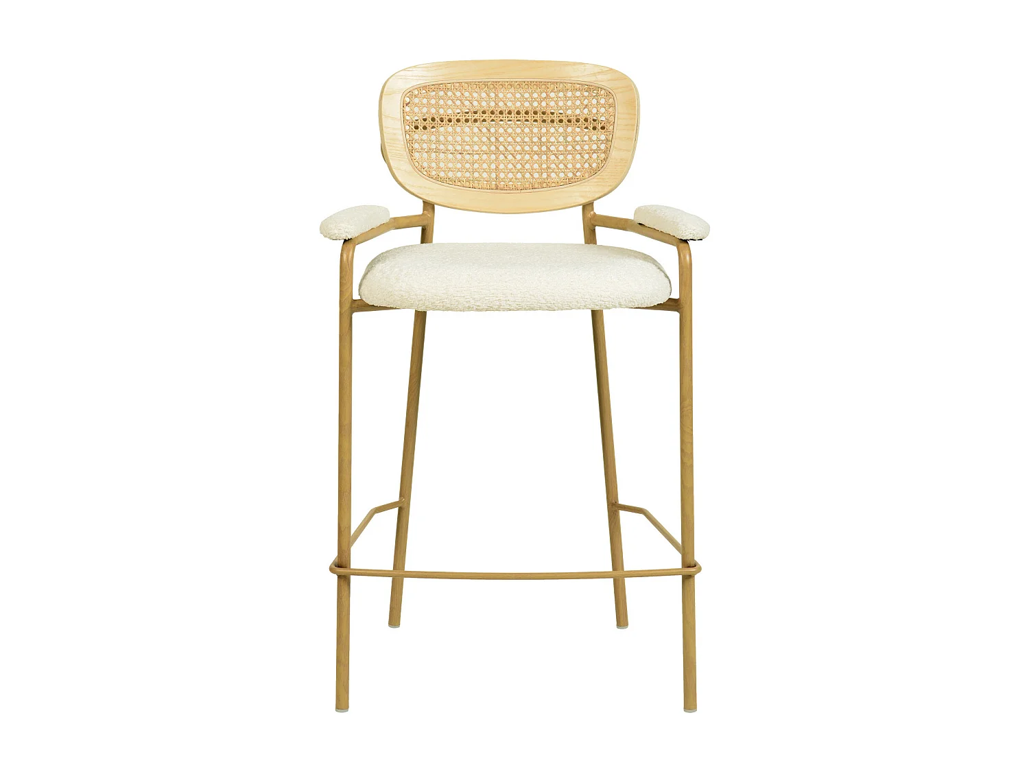 RETRO-Silla de bar de tela color crudo, ratán y metal