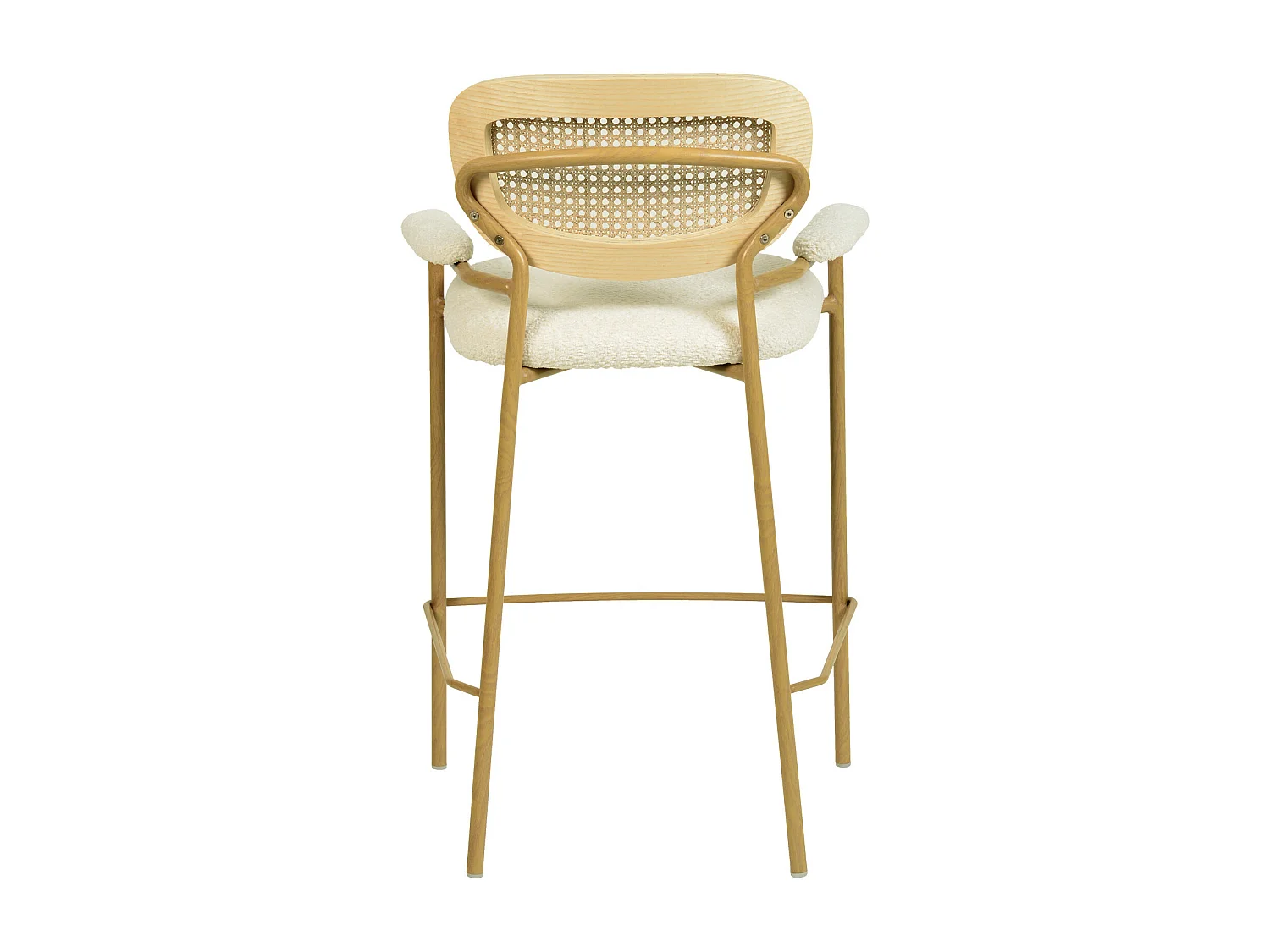 RETRO-Silla de bar de tela color crudo, ratán y metal