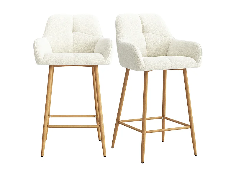 LEA-Silla de bar de tela Cozy Ecru y metal roble (x2)