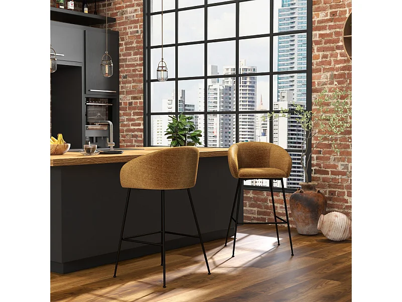 CHLOE-Sedia da bar in tessuto senape (x2)