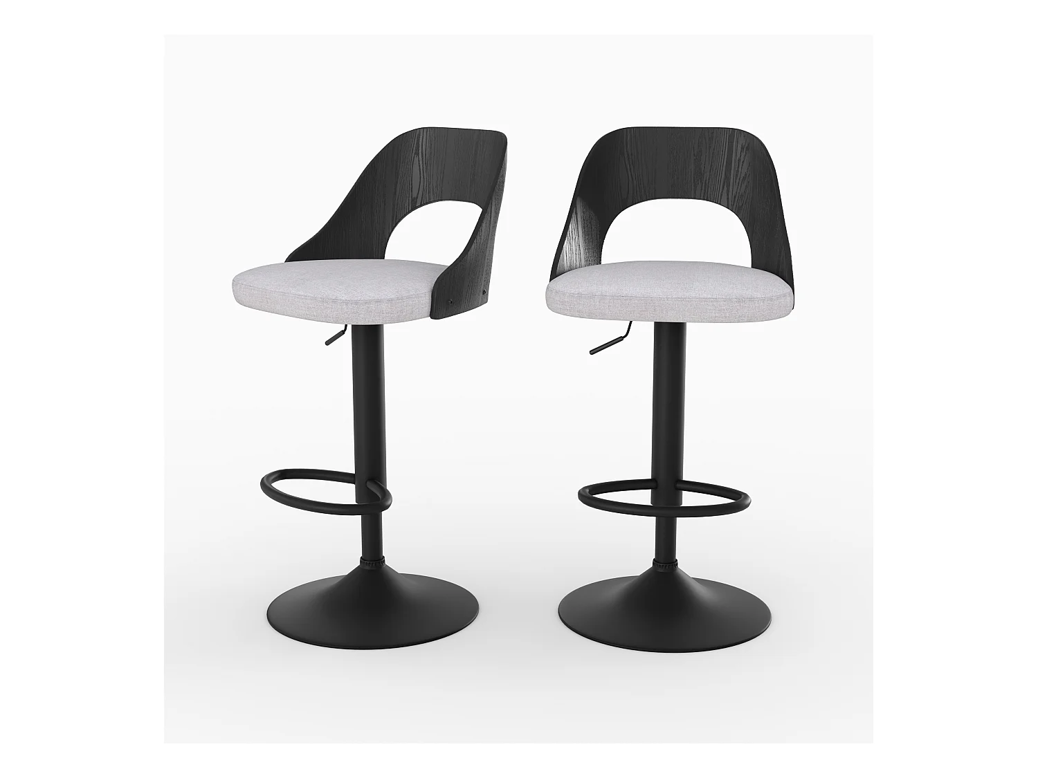 Lot de 2 chaises de bar réglables (63-85 cm) en tissu gris clair chiné - Emily