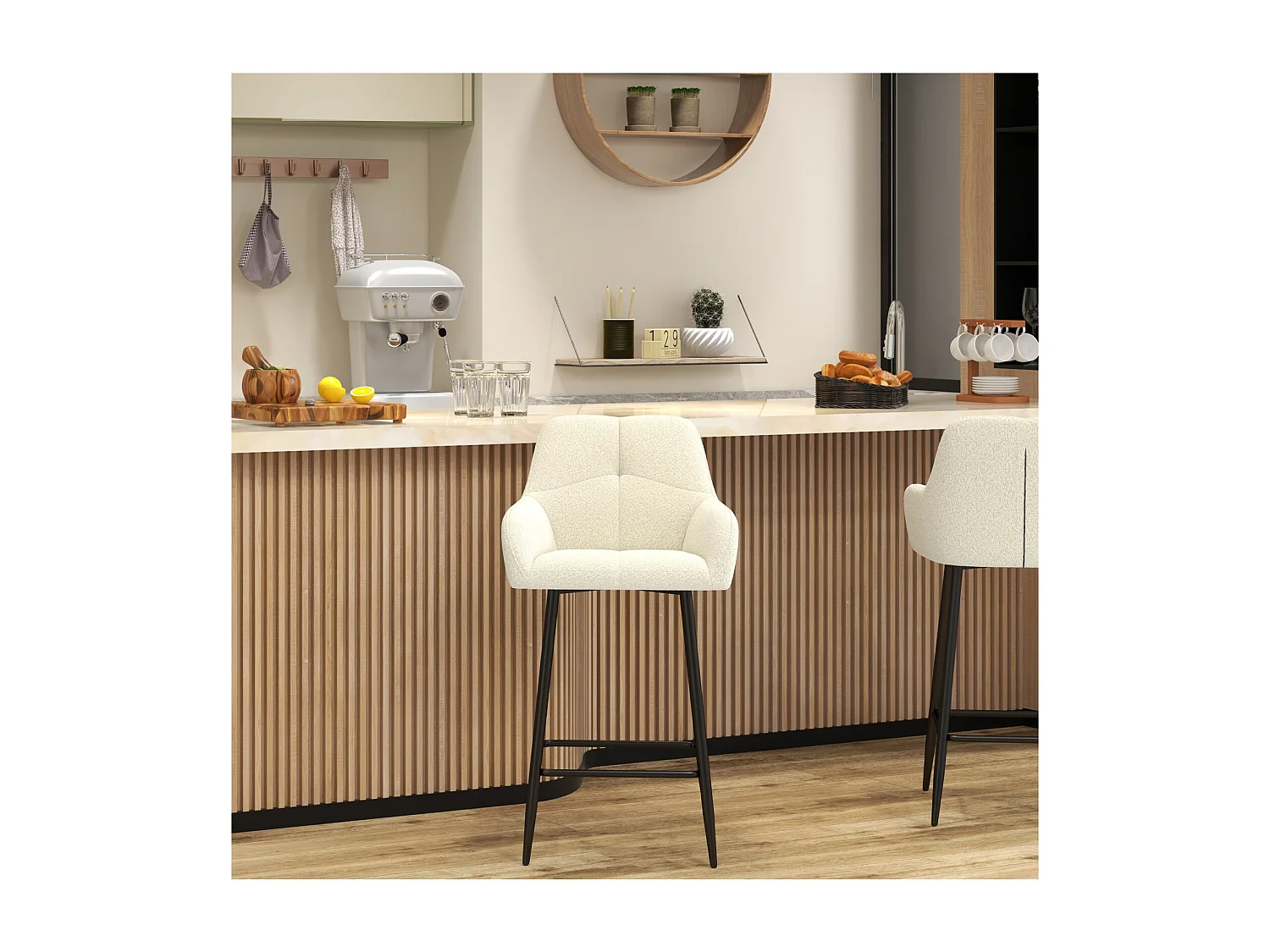 LEA-Poltrona da bar in tessuto Cosy Ecru (x2)