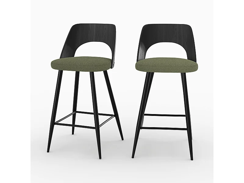 Set de 2 sillas para isla central en tejido bouclé verde 66 cm - Mindy