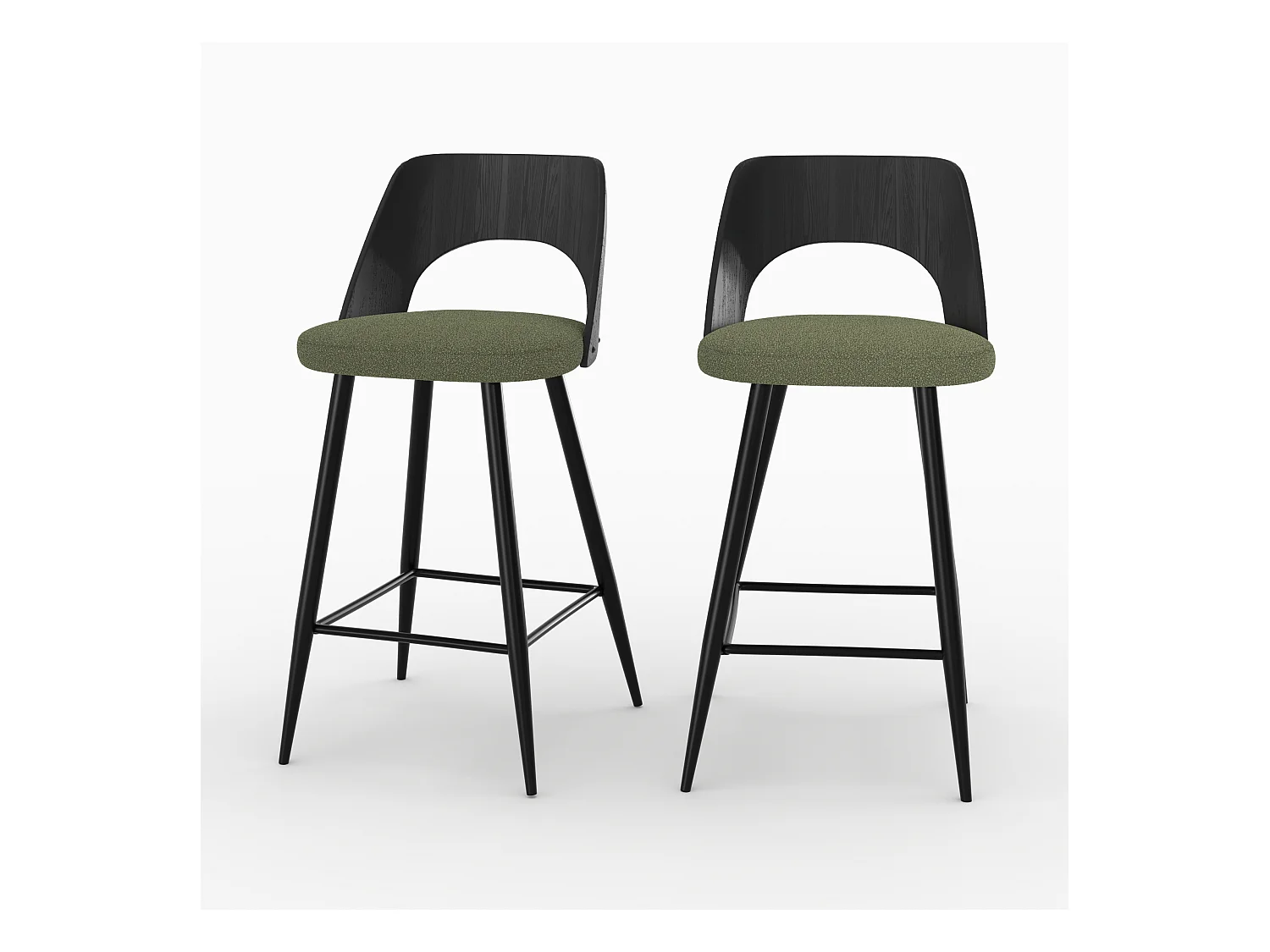 Lot de 2 chaises pour îlot central en tissu bouclé vert kaki 66 cm - Mindy