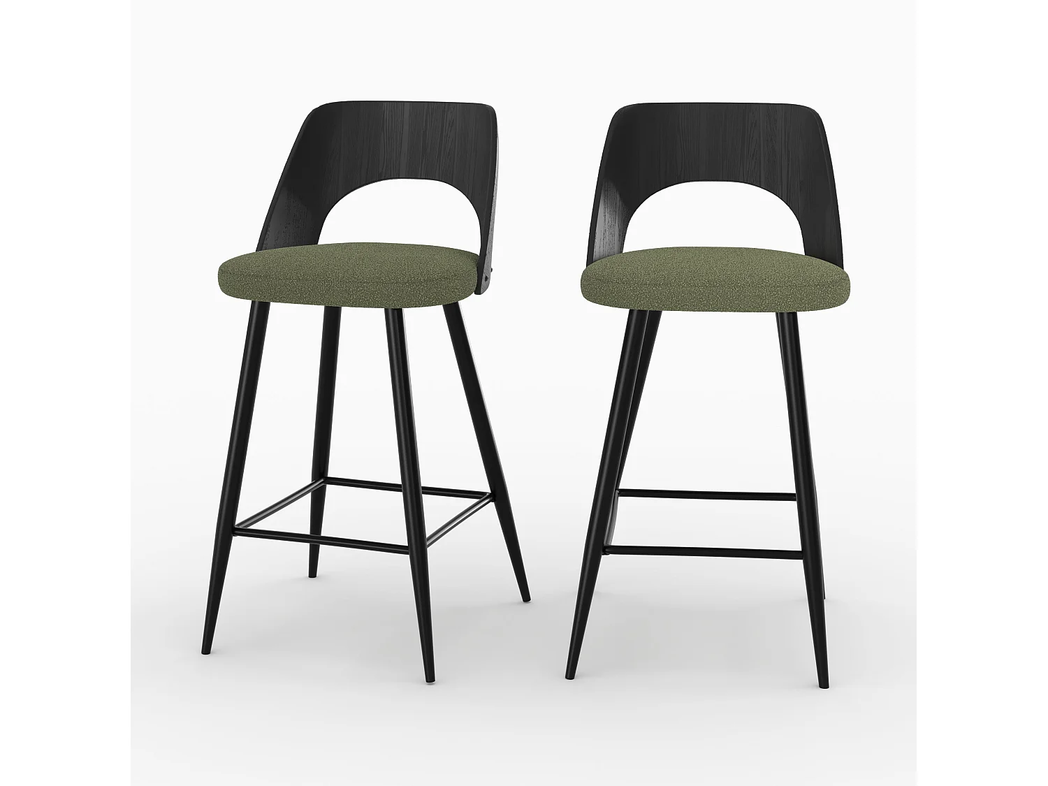 Lot de 2 chaises pour îlot central en tissu bouclé vert kaki 66 cm - Mindy