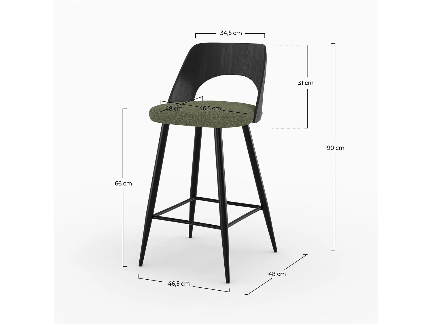 Lot de 2 chaises pour îlot central en tissu bouclé vert kaki 66 cm - Mindy