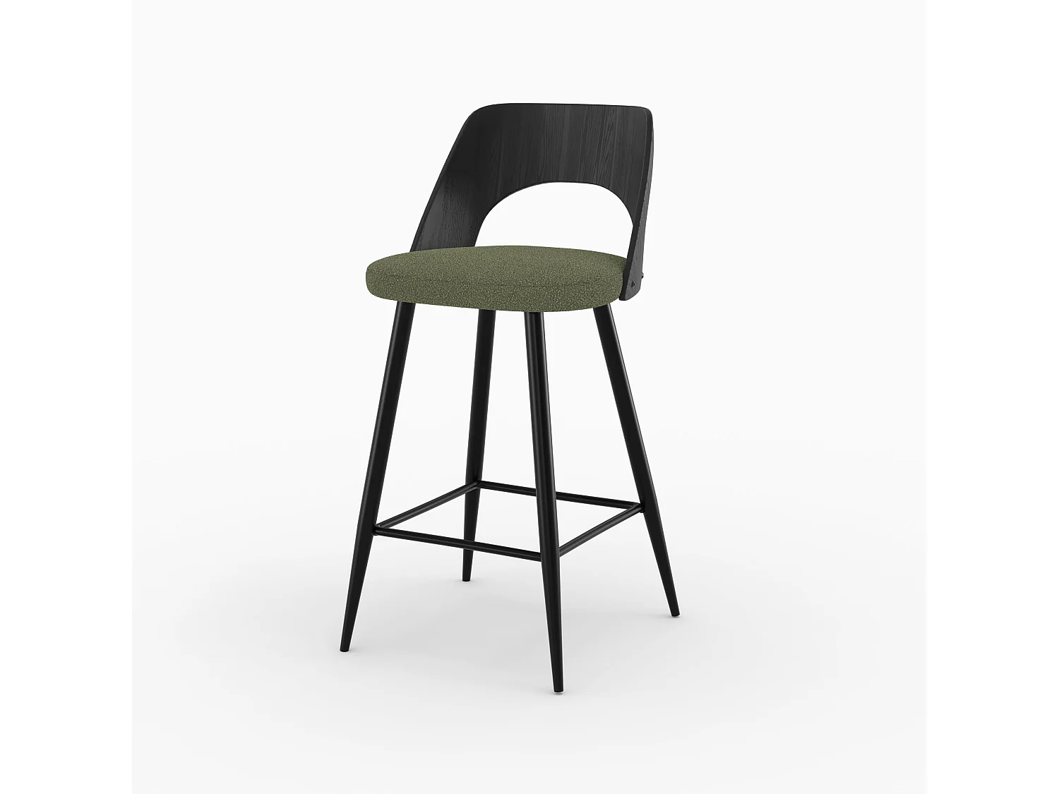 Lot de 2 chaises pour îlot central en tissu bouclé vert kaki 66 cm - Mindy