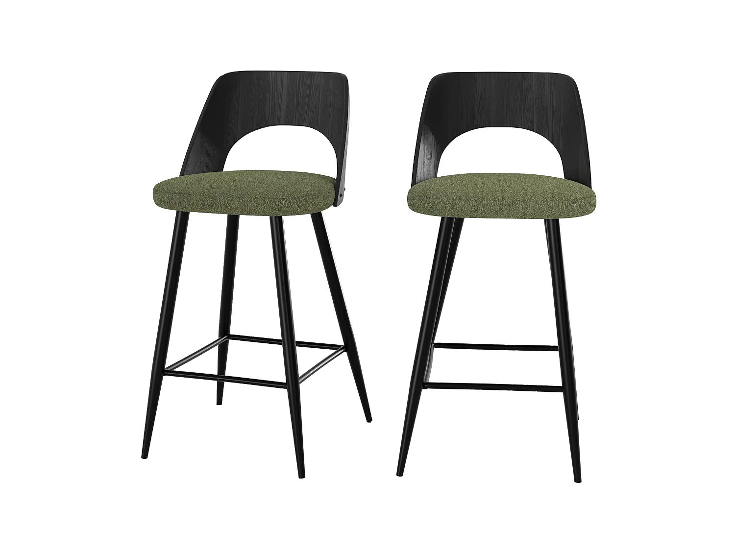 Lot de 2 chaises pour îlot central en tissu bouclé vert kaki 66 cm - Mindy