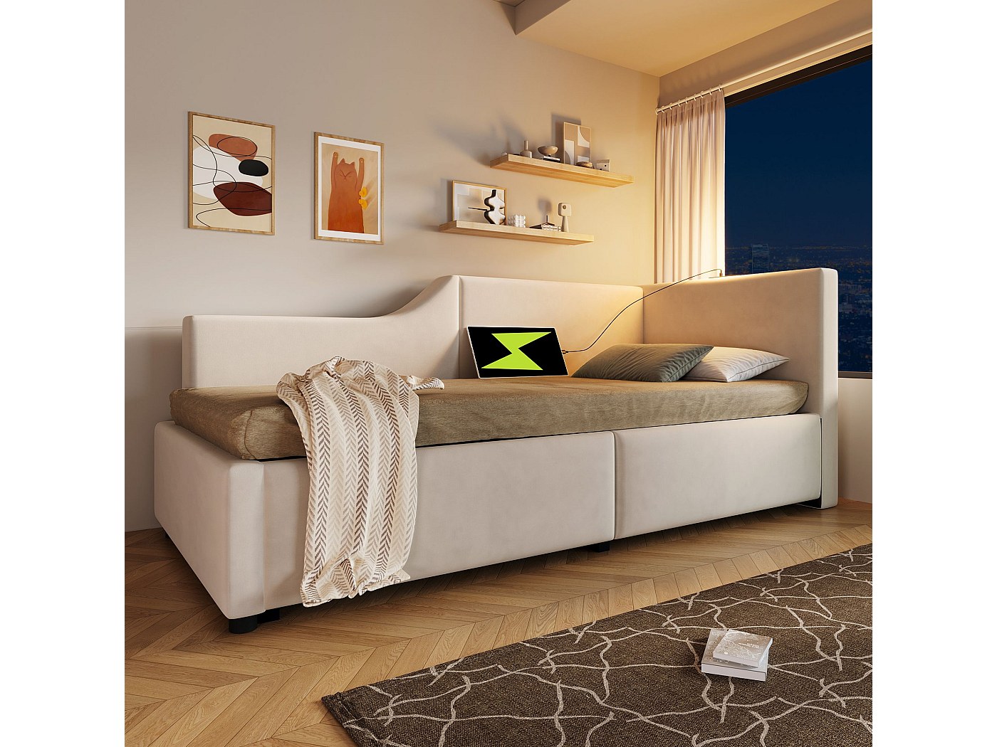 Lexiou Lettino imbottito per bambini, 90 x 200 cm, con schienale e braccioli, letto per ragazzi (bianco