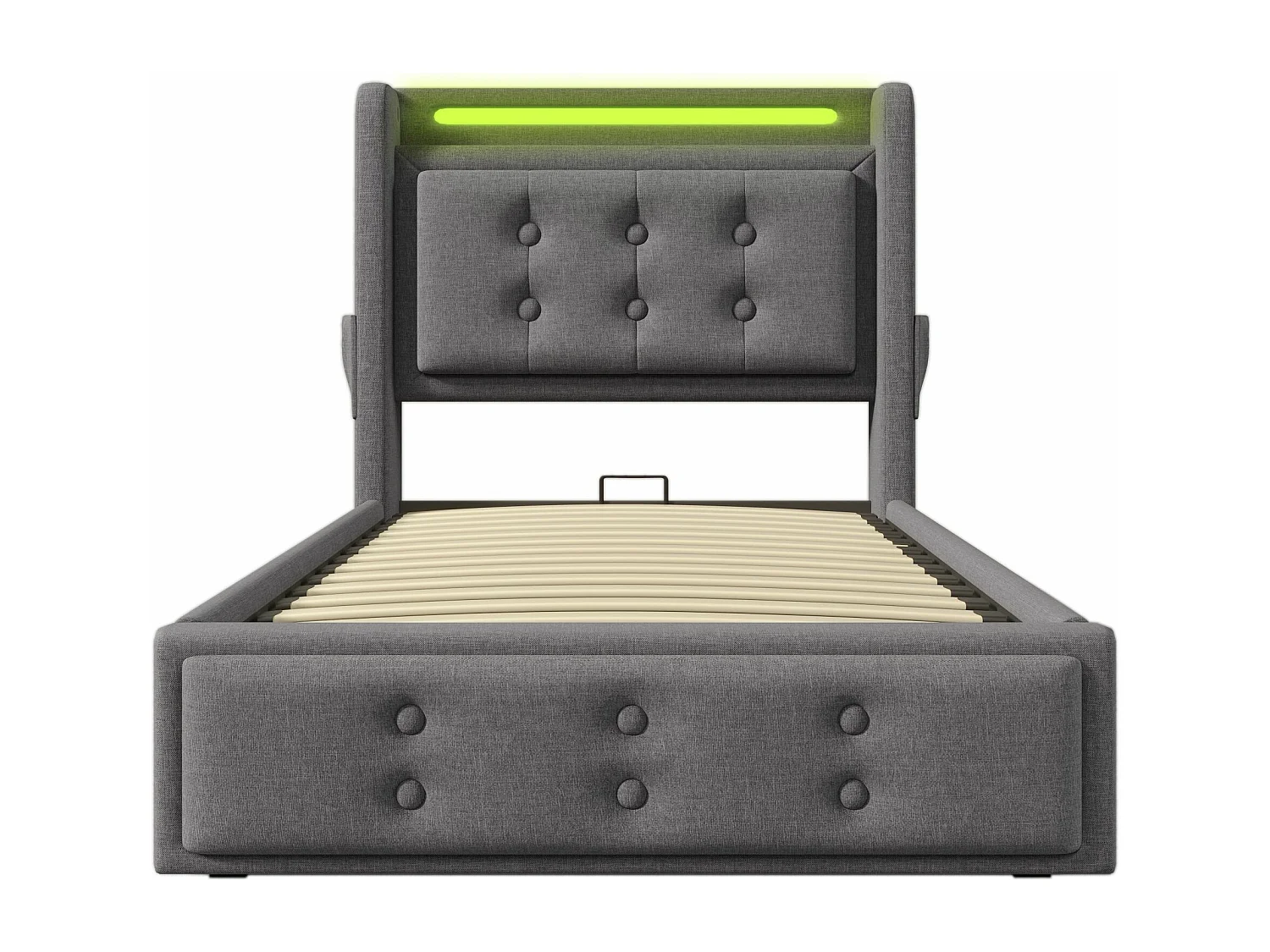 Cama individual estofada 90x200 com cabeceira LED e carregador USB C, cama hidráulica, cinzento (sem colchão)