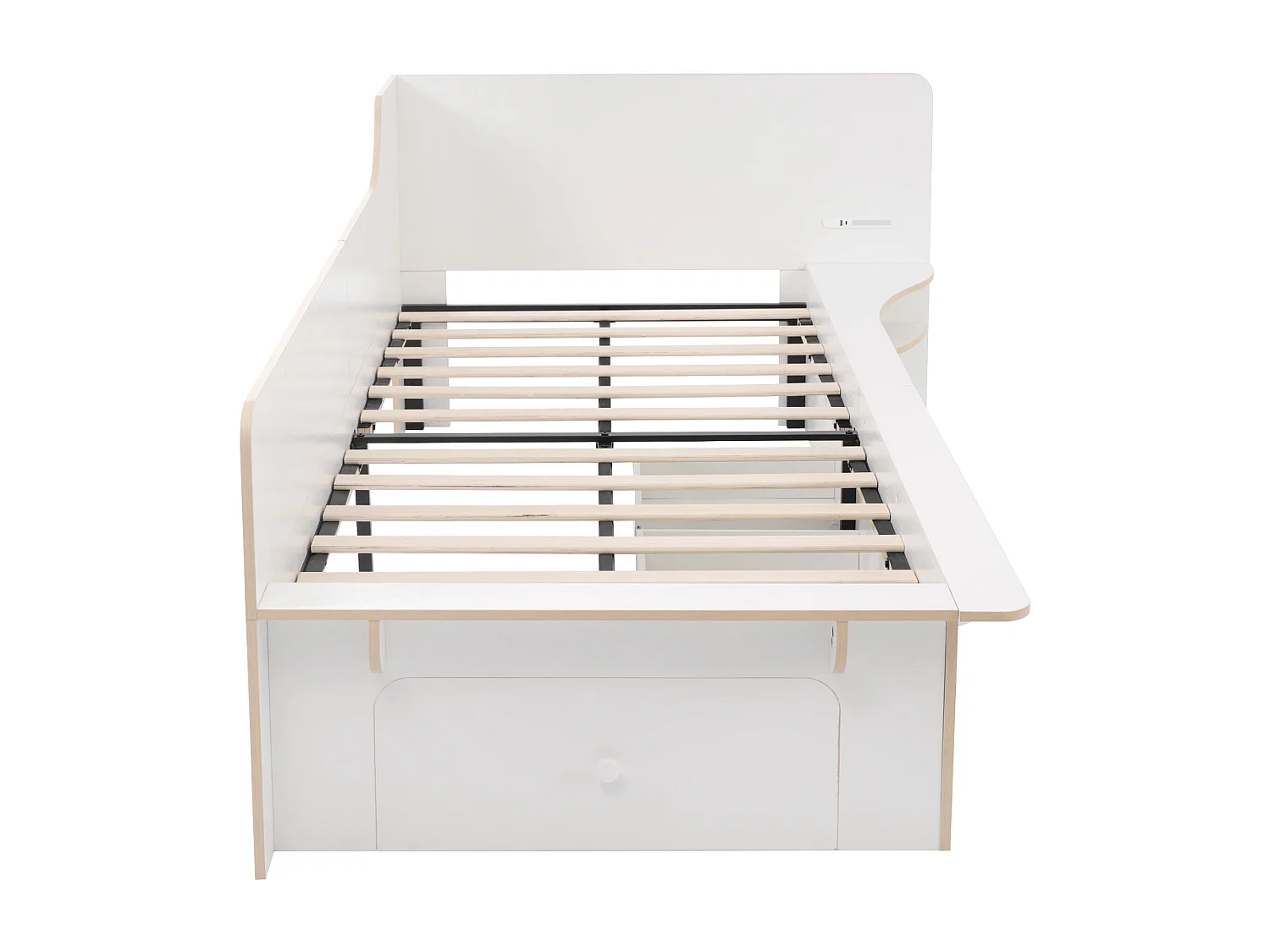 Lit d'enfant 90 x 200 cm, avec liseuse, USB, prise C et 3 tiroirs, design antidérapant, blanc