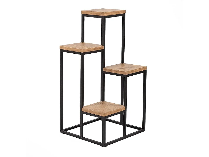 Scaffale multilivello decorato in legno di pino e nero H65 cm - JASON