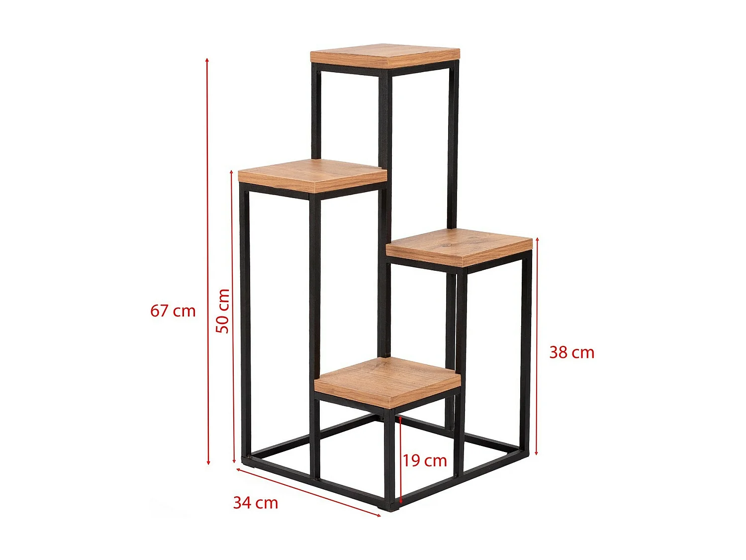 Mehrstufiges Regal Dekor Kiefernholz und Schwarz H65 cm – JASON