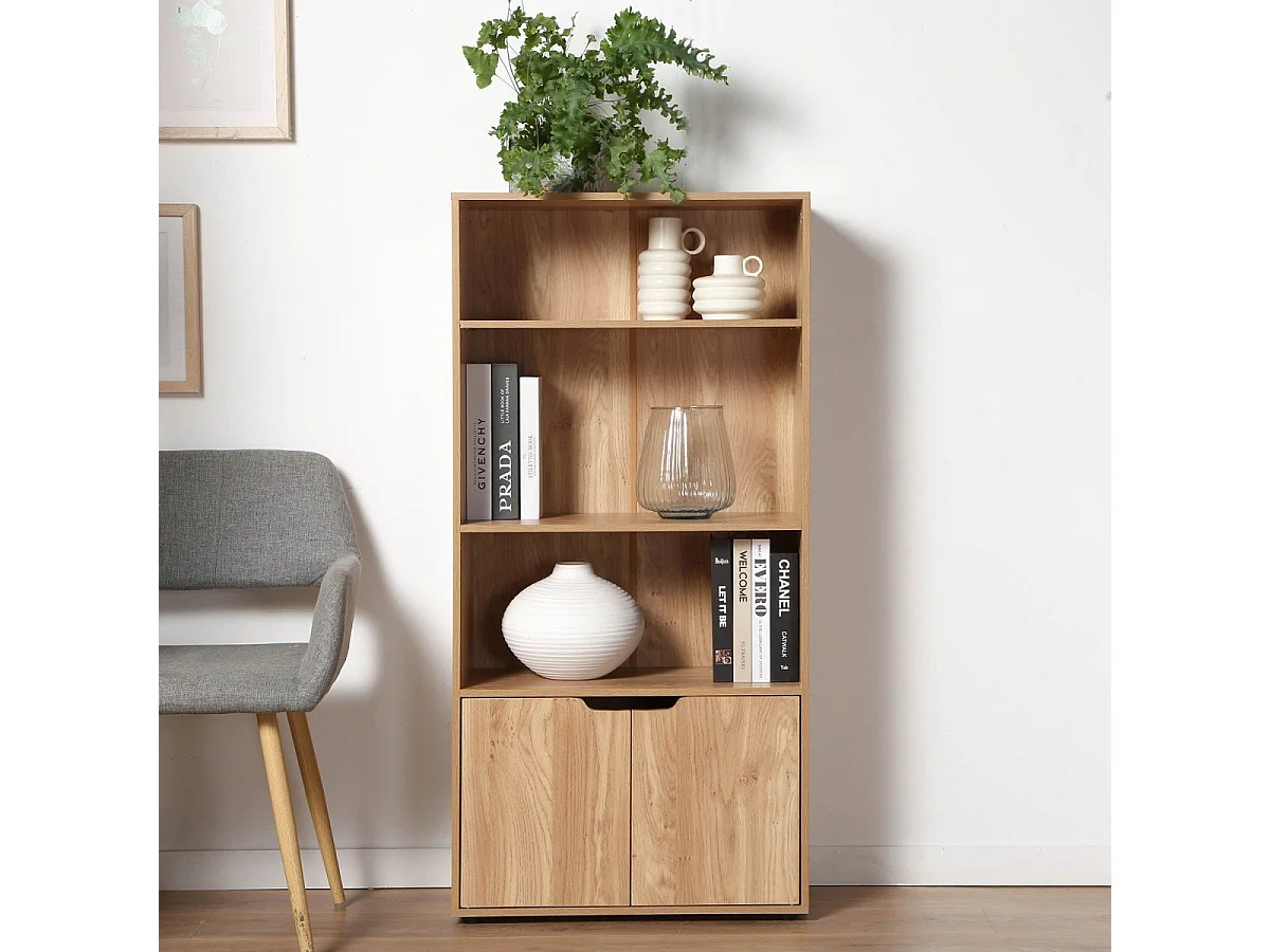 Étagère 3 niveaux et Rangement 2 portes H120 cm - MODU