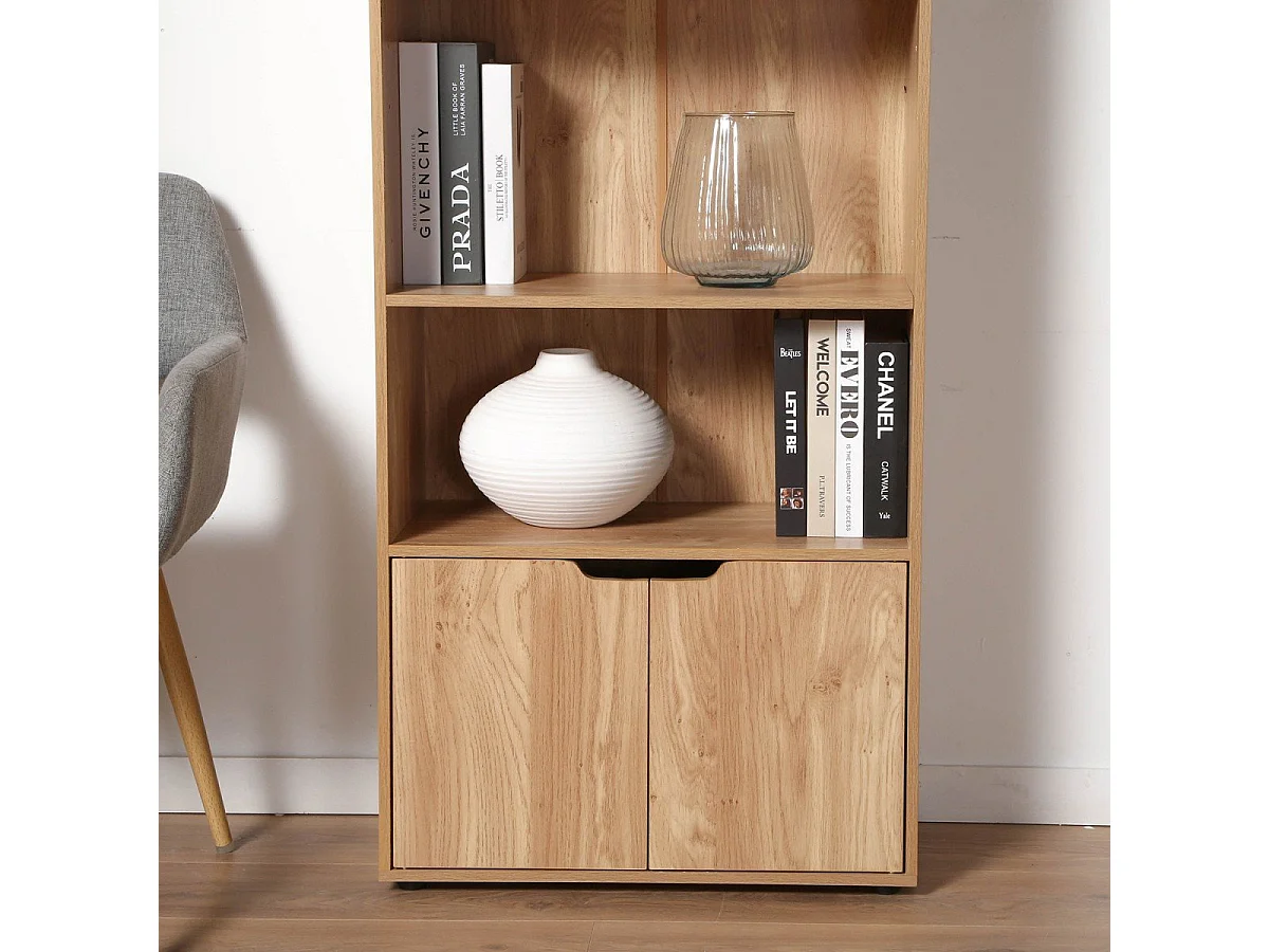 Étagère 3 niveaux et Rangement 2 portes H120 cm - MODU