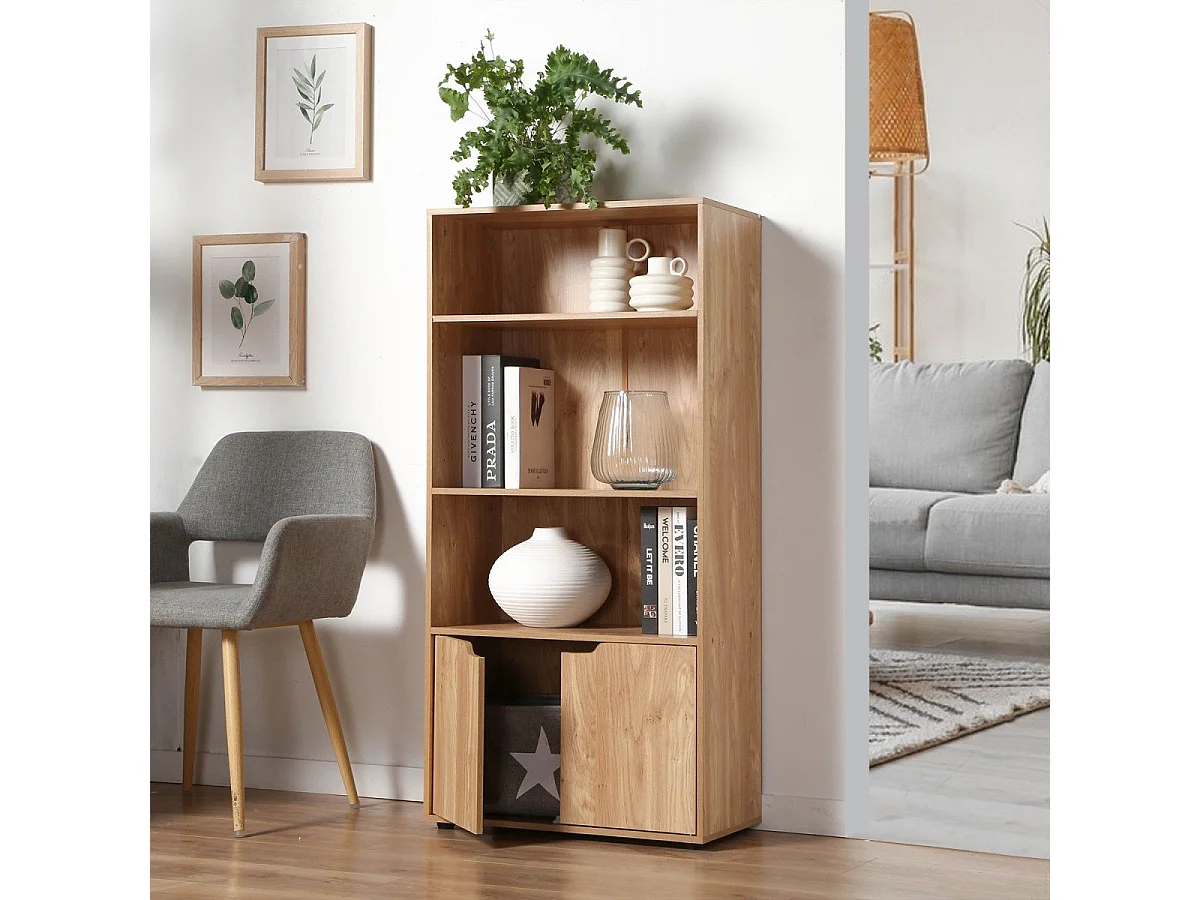 Étagère 3 niveaux et Rangement 2 portes H120 cm - MODU