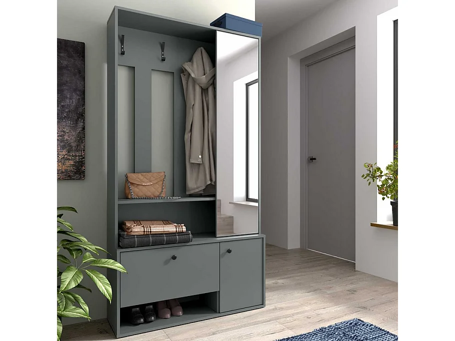 Vestiaire d'entrée design vert avec miroir et patères en métal Macao