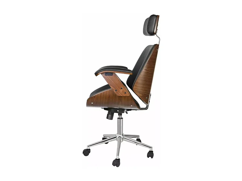 Silla de oficina de diseño en ecopiel negra y chapa de nogal Missouri