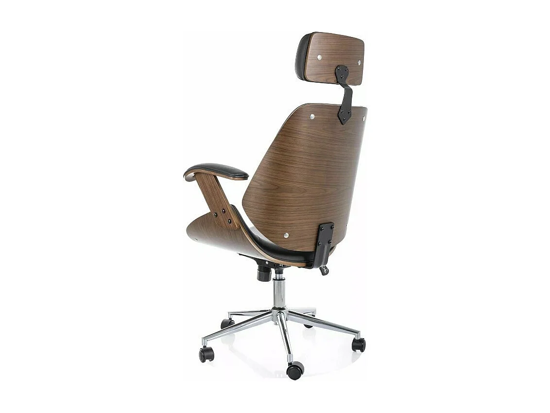 Silla de oficina de diseño en ecopiel negra y chapa de nogal Missouri