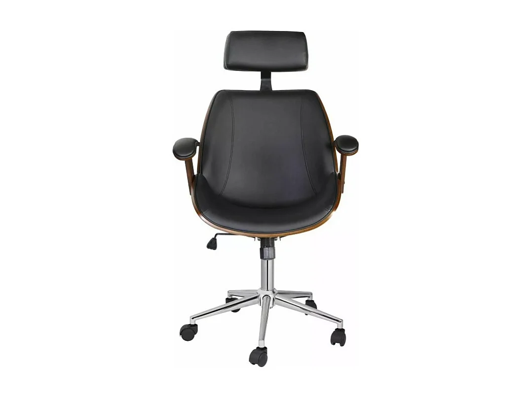 Silla de oficina de diseño en ecopiel negra y chapa de nogal Missouri