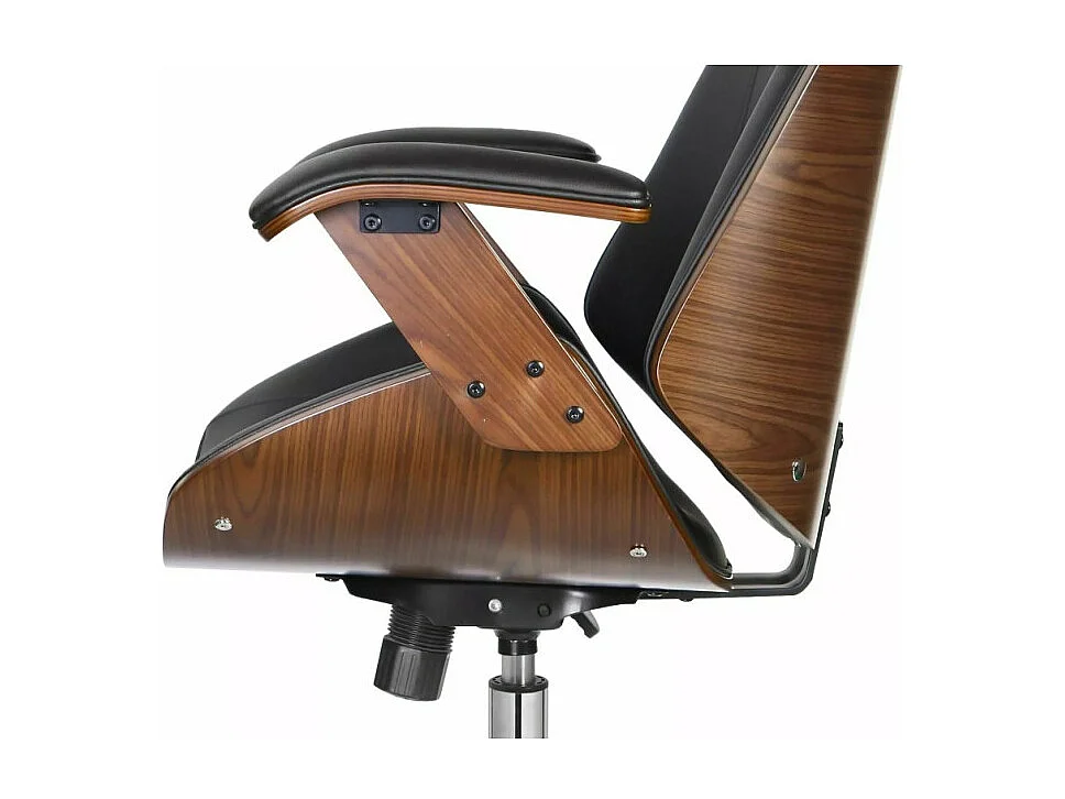 Silla de oficina de diseño en ecopiel negra y chapa de nogal Missouri