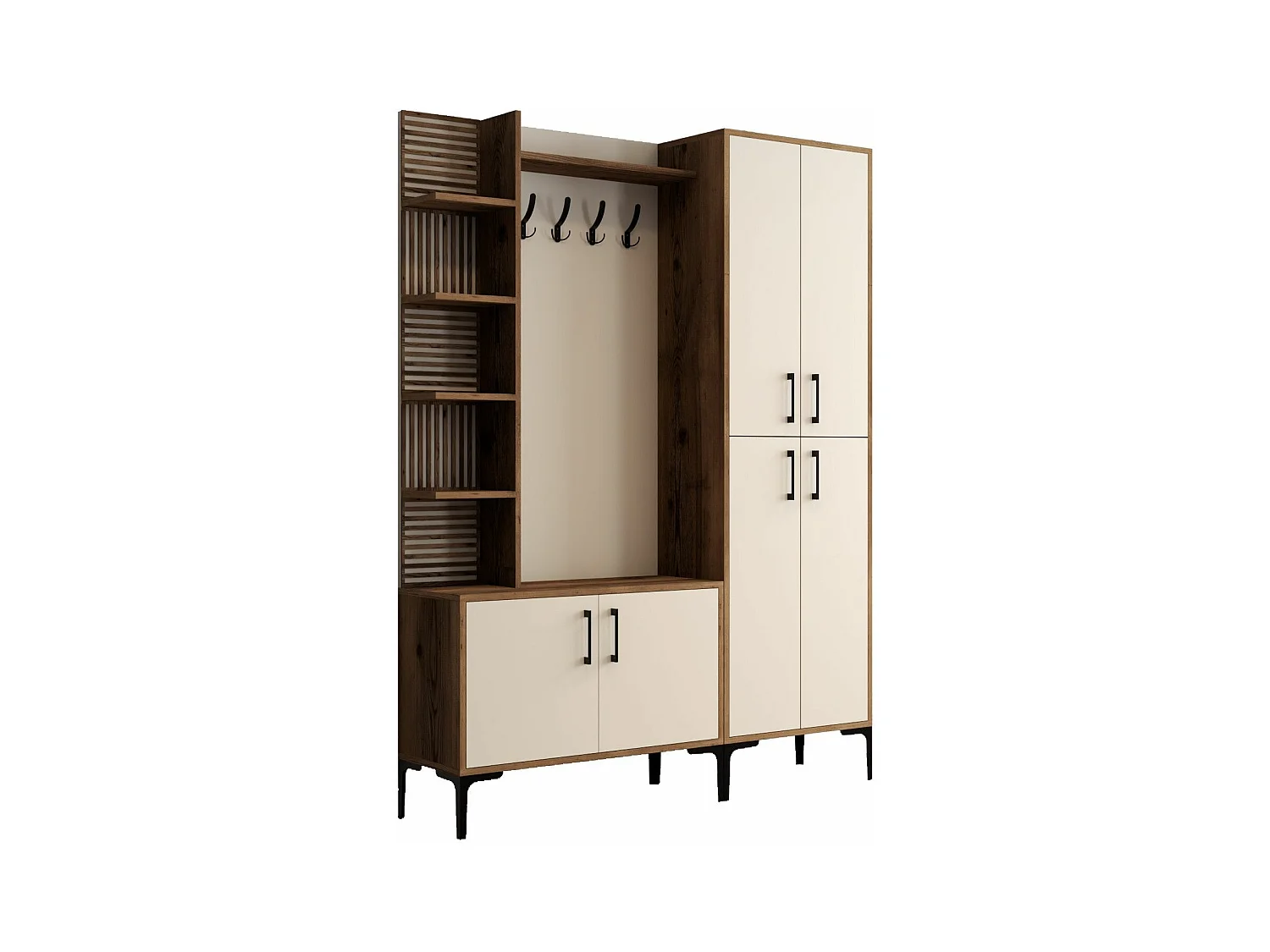 Ensemble armoire et porte manteau Vicente Bois foncé et Blanc crème