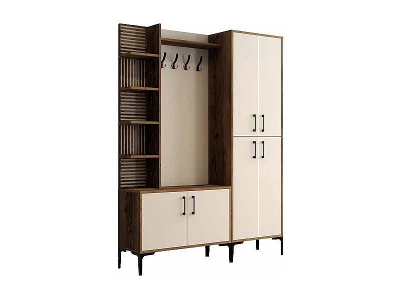 Ensemble armoire et porte manteau Vicente Bois foncé et Blanc crème